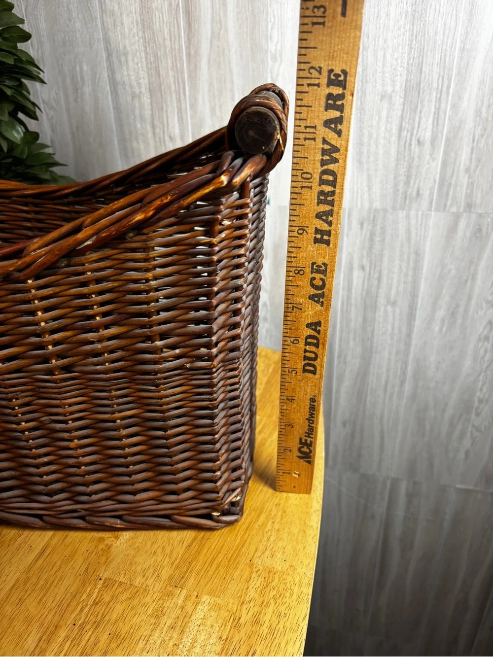 Large Handwoven Wicker Storage Basket with Rustic Rolled Handles Farmhouse Decor